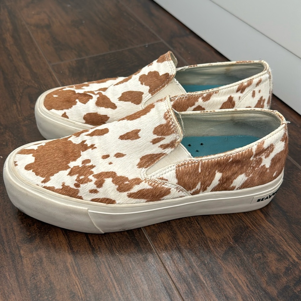 Seavees Cow Print Platform Slip Ons
